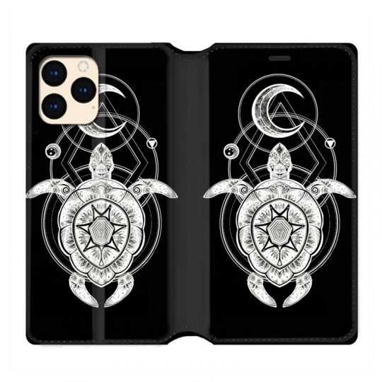 housse Cuir Portefeuille Pour Iphone 12 Mini Animaux Maori Tortue Noir