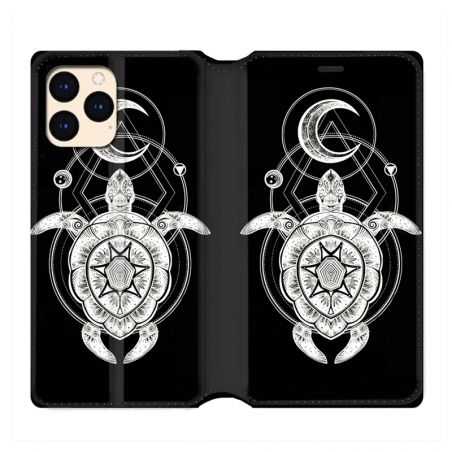 housse Cuir Portefeuille Pour Iphone 12 Mini Animaux Maori Tortue Noir