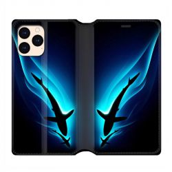 housse Cuir Portefeuille Pour Iphone 12 Mini Requin Noir
