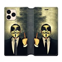 housse Cuir Portefeuille Pour Iphone 12 Mini Anonymous Doigt