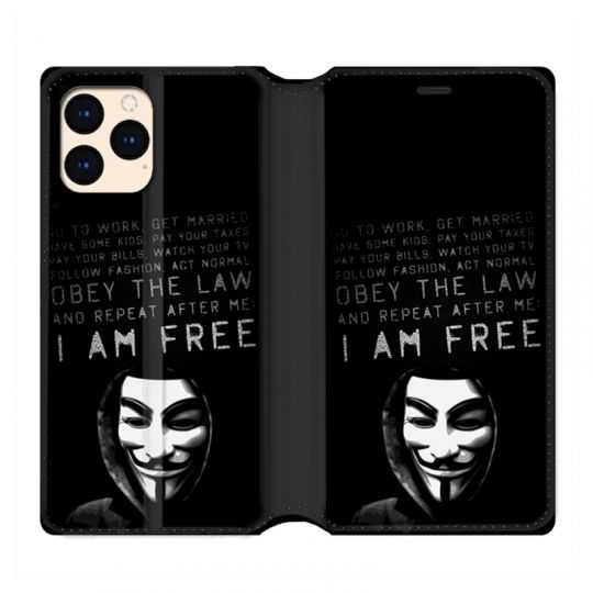 housse Cuir Portefeuille Pour Iphone 12 Mini Anonymous I am free