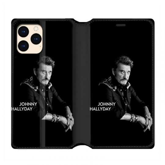 housse Cuir Portefeuille Pour Iphone 12 Mini Johnny Hallyday Noir