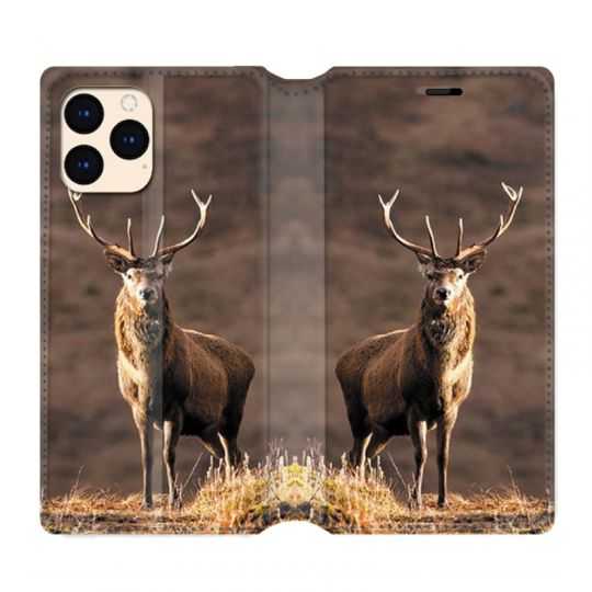 housse Cuir Portefeuille Pour Iphone 12 Mini Chasse Chevreuil Blanc