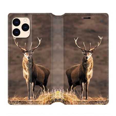 housse Cuir Portefeuille Pour Iphone 12 Mini Chasse Chevreuil Blanc