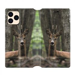 housse Cuir Portefeuille Pour Iphone 12 Mini Chasse Chevreuil Bois