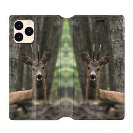 housse Cuir Portefeuille Pour Iphone 12 Mini Chasse Chevreuil Bois