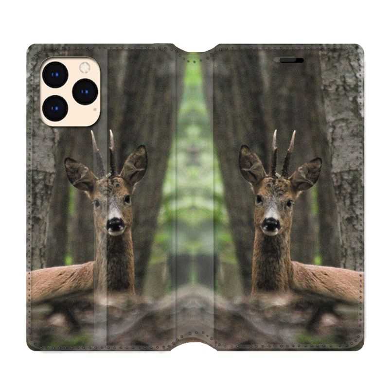 housse Cuir Portefeuille Pour Iphone 12 Mini Chasse Chevreuil Bois