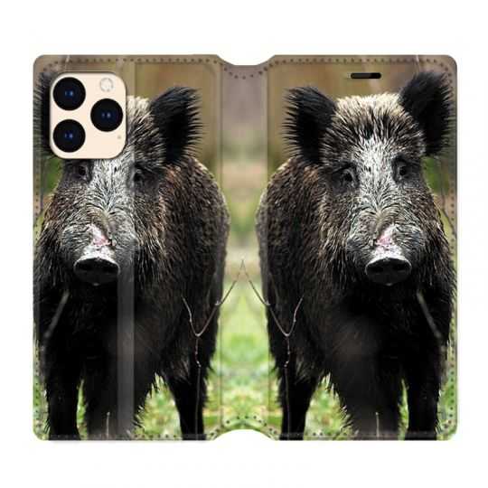 housse Cuir Portefeuille Pour Iphone 12 Mini Chasse Sanglier bois
