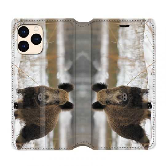 housse Cuir Portefeuille Pour Iphone 12 Mini Chasse Sanglier Neige