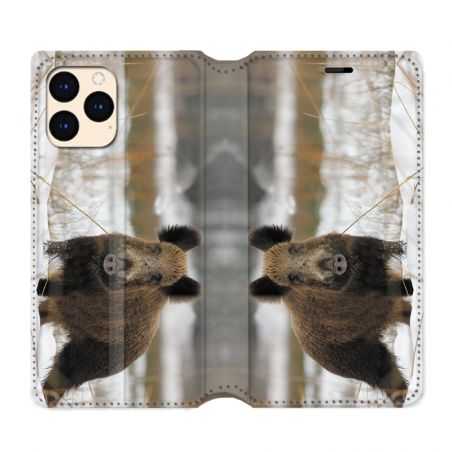 housse Cuir Portefeuille Pour Iphone 12 Mini Chasse Sanglier Neige