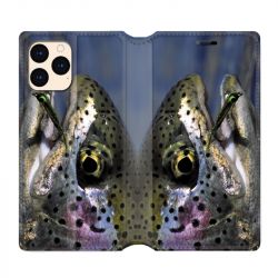 housse Cuir Portefeuille Pour Iphone 12 Mini Peche Truite