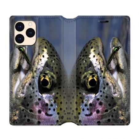 housse Cuir Portefeuille Pour Iphone 12 Mini Peche Truite