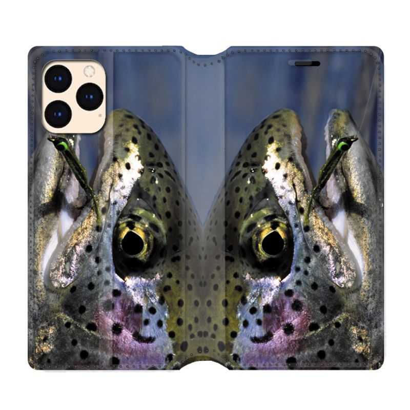 housse Cuir Portefeuille Pour Iphone 12 Mini Peche Truite