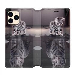 housse Cuir Portefeuille Pour Iphone 12 Mini Chat Reflet
