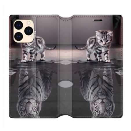 housse Cuir Portefeuille Pour Iphone 12 Mini Chat Reflet