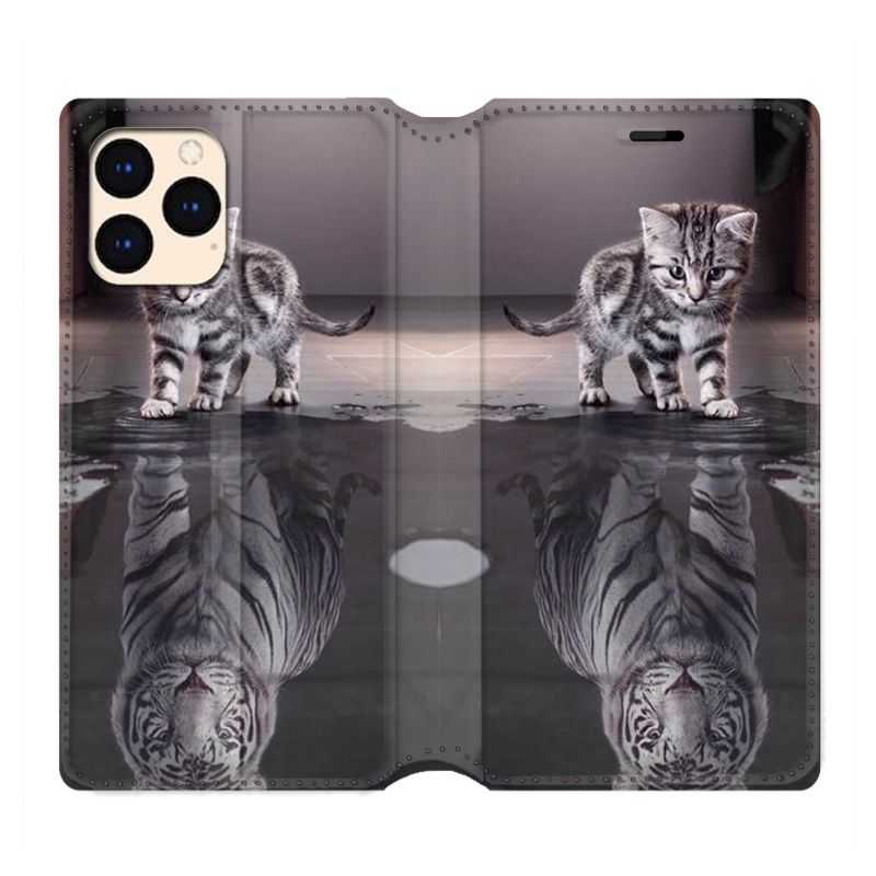 housse Cuir Portefeuille Pour Iphone 12 Mini Chat Reflet