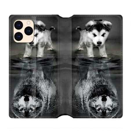 housse Cuir Portefeuille Pour Iphone 12 Mini Chien Reflet