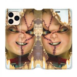 housse Cuir Portefeuille Pour Iphone 12 Mini Chucky Blanc