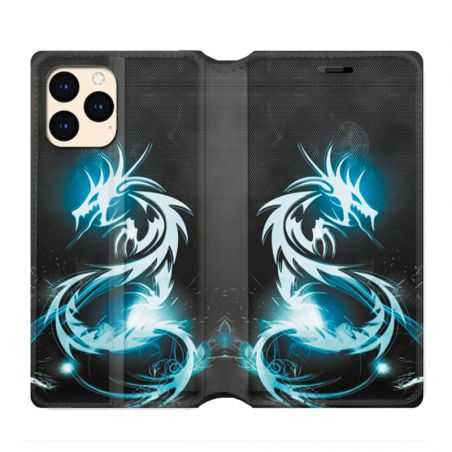 housse Cuir Portefeuille Pour Iphone 12 Mini Dragon Bleu