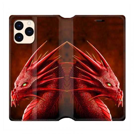 housse Cuir Portefeuille Pour Iphone 12 Mini Dragon Rouge