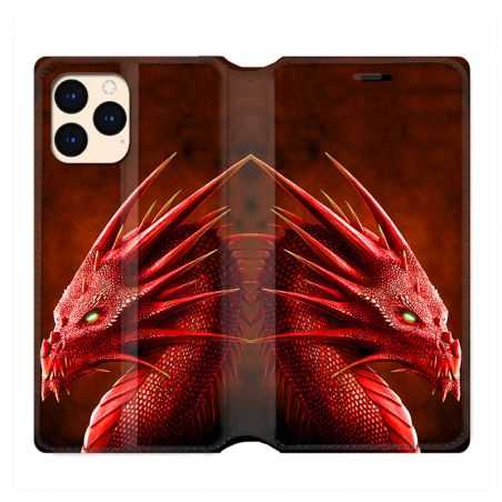 housse Cuir Portefeuille Pour Iphone 12 Mini Dragon Rouge