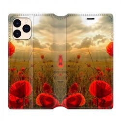 housse Cuir Portefeuille Pour Iphone 12 Mini Fleur Coquelicot