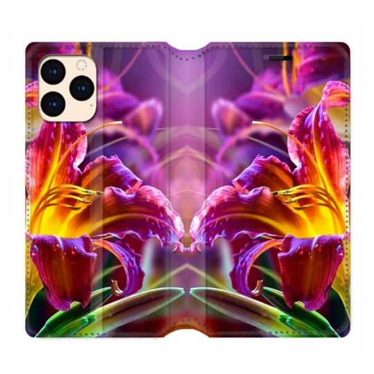 housse Cuir Portefeuille Pour Iphone 12 Mini Fleur Lys Color