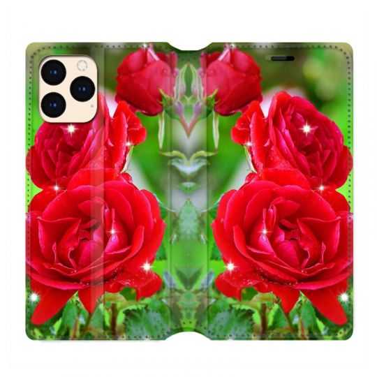 housse Cuir Portefeuille Pour Iphone 12 Mini Fleur Rose Rouge