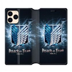 housse Cuir Portefeuille Pour Iphone 12 Mini Manga Attaque Titans Noir