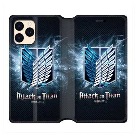 housse Cuir Portefeuille Pour Iphone 12 Mini Manga Attaque Titans Noir