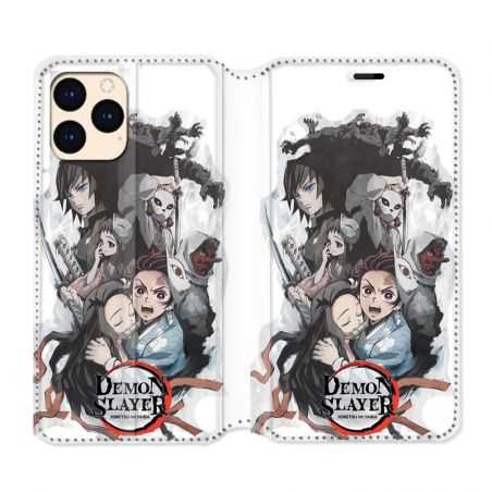 housse Cuir Portefeuille Pour Iphone 12 Mini Manga Demon Slayer Blanc
