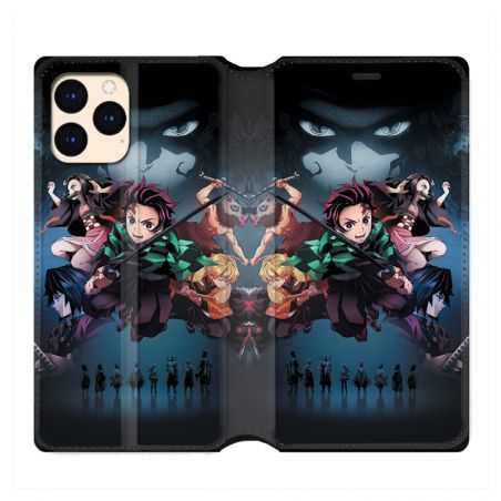 housse Cuir Portefeuille Pour Iphone 12 Mini Manga Demon Slayer Noir
