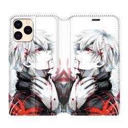 housse Cuir Portefeuille Pour Iphone 12 Mini Manga Kaneki Blanc