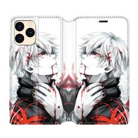 housse Cuir Portefeuille Pour Iphone 12 Mini Manga Kaneki Blanc