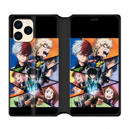 housse Cuir Portefeuille Pour Iphone 12 Mini Manga My Hero Academia Noir