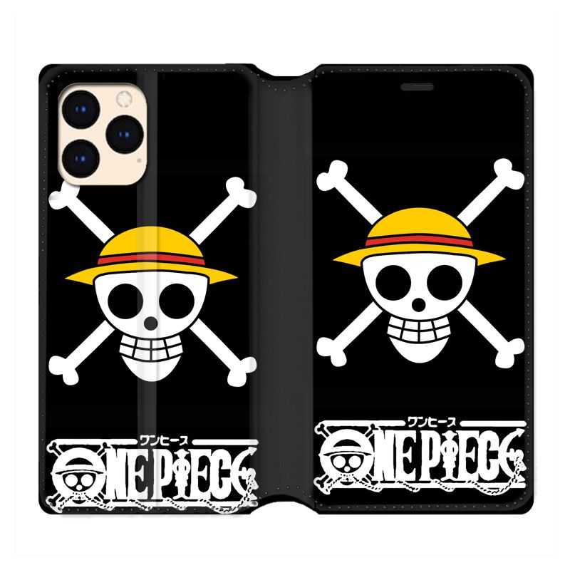 housse Cuir Portefeuille Pour Iphone 12 Mini Manga One Piece Tete De Mort