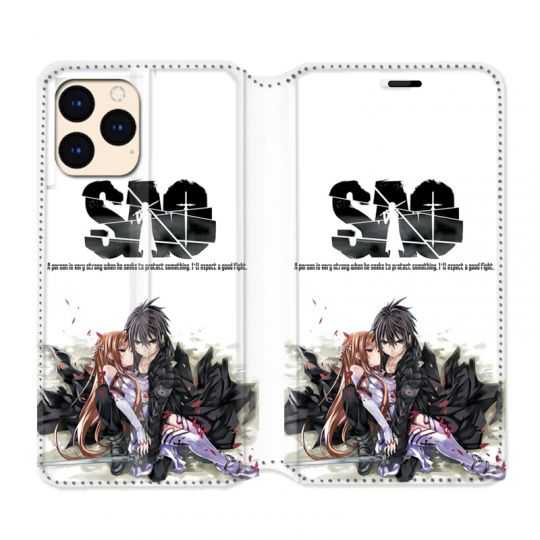 housse Cuir Portefeuille Pour Iphone 12 Mini Manga SAO sword Art Online Blanc