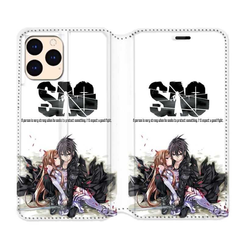 housse Cuir Portefeuille Pour Iphone 12 Mini Manga SAO sword Art Online Blanc
