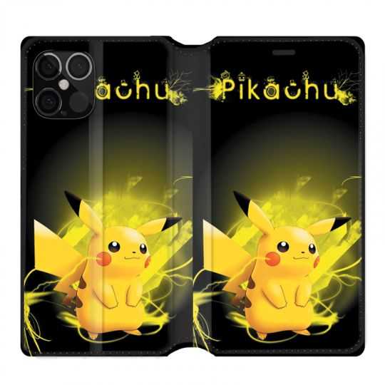 Housse cuir portefeuille pour Iphone 12 Pro Max Pokemon Pikachu Eclair