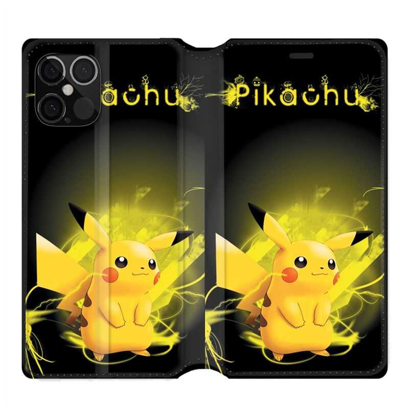 Housse cuir portefeuille pour Iphone 12 Pro Max Pokemon Pikachu Eclair