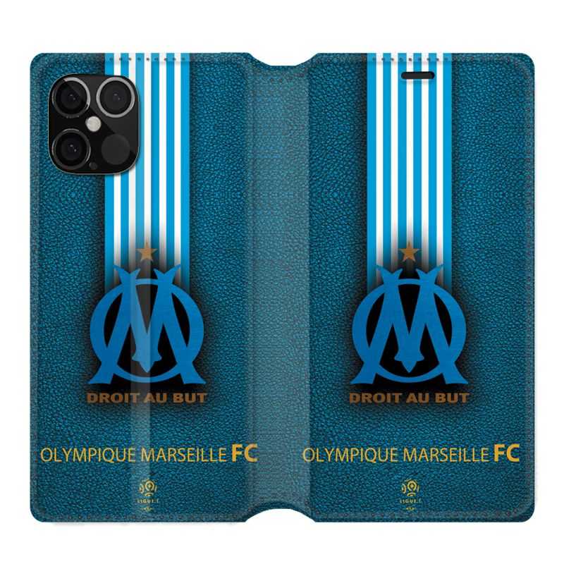 Housse cuir portefeuille pour Iphone 12 Pro Max Olympique Marseille OM Bande