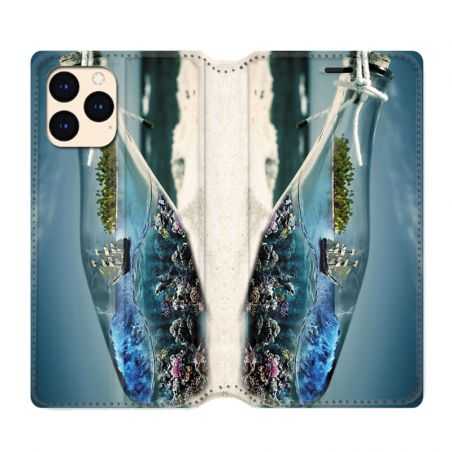 housse Cuir Portefeuille Pour Iphone 12 Mini Mer Bouteille