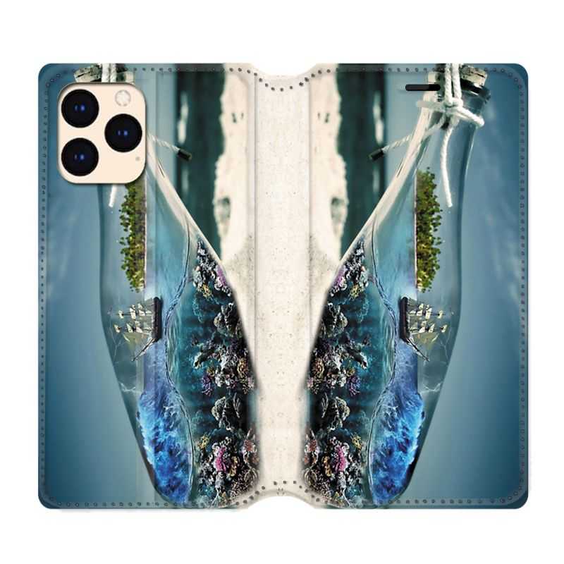 housse Cuir Portefeuille Pour Iphone 12 Mini Mer Bouteille