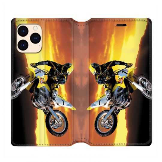 housse Cuir Portefeuille Pour Iphone 12 Mini Moto Cross Noir