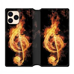 housse Cuir Portefeuille Pour Iphone 12 Mini Musique Clé Sol Feu N