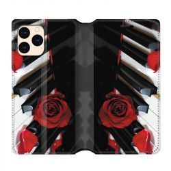 housse Cuir Portefeuille Pour Iphone 12 Mini Musique Rose Piano