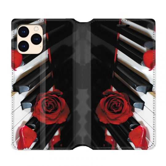 housse Cuir Portefeuille Pour Iphone 12 Mini Musique Rose Piano