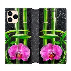 housse Cuir Portefeuille Pour Iphone 12 Mini Orchidee Bambou