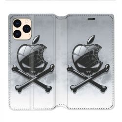 housse Cuir Portefeuille Pour Iphone 12 Mini Pomme Tete Mort