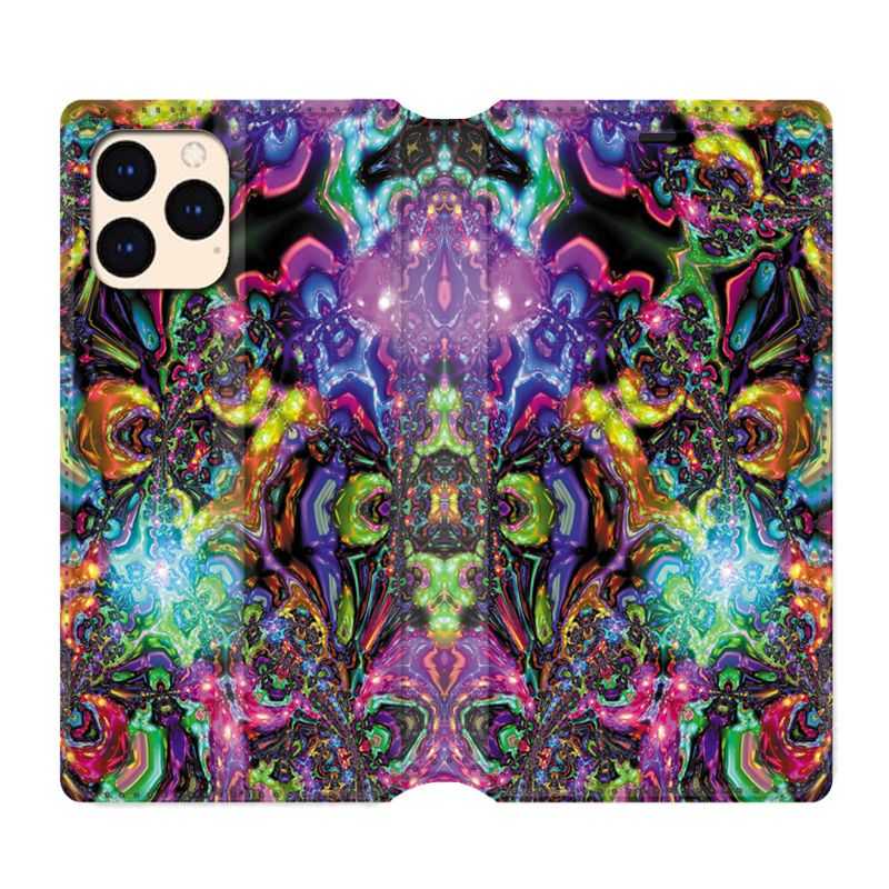 housse Cuir Portefeuille Pour Iphone 12 Mini Psychedelic Colore